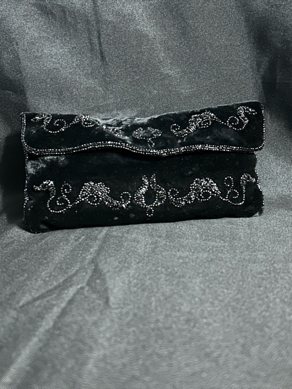 Walborg Handmade Black Beaded Velvet Foldover Clutch